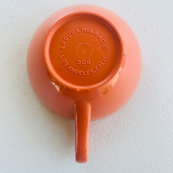 Laguna MelMac #308 Orange Set of 4 Tea Cups 3.75" dia 2" tall Vintage 60s - Picture 9 of 15